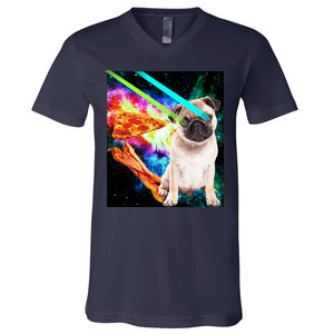 Space Hunger Pug Laser Pizza Bacon V-Neck T-Shirt