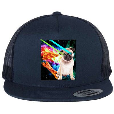 Space Hunger Pug Laser Pizza Bacon Flat Bill Trucker Hat