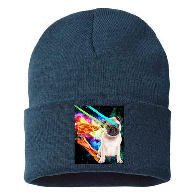 Space Hunger Pug Laser Pizza Bacon Sustainable Knit Beanie