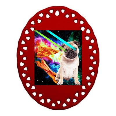 Space Hunger Pug Laser Pizza Bacon Ceramic Oval Ornament