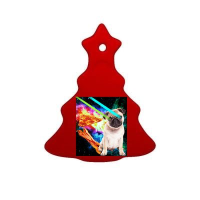 Space Hunger Pug Laser Pizza Bacon Ceramic Tree Ornament