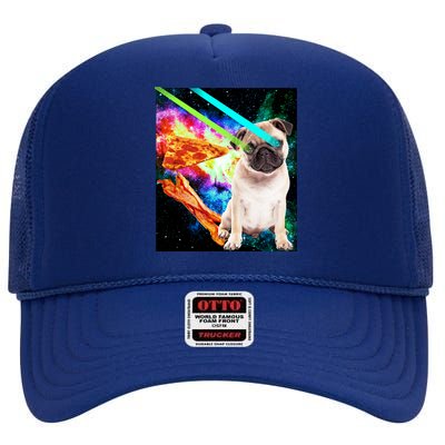 Space Hunger Pug Laser Pizza Bacon High Crown Mesh Back Trucker Hat