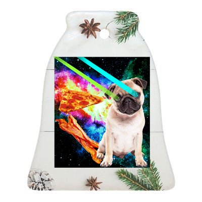 Space Hunger Pug Laser Pizza Bacon Ceramic Bell Ornament