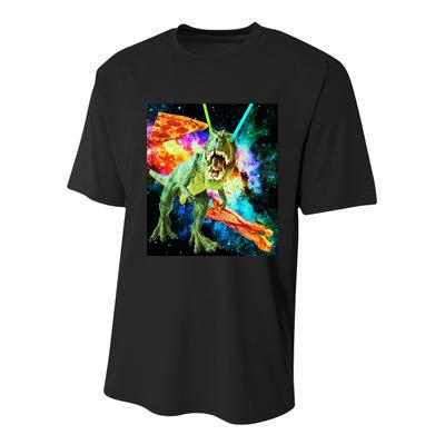 Space Hunger Wars T-Rex Pizza Bacon Youth Performance Sprint T-Shirt