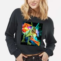 Space Hunger Wars T-Rex Pizza Bacon Cropped Pullover Crew