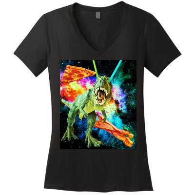 Space Hunger Wars T-Rex Pizza Bacon Women's V-Neck T-Shirt