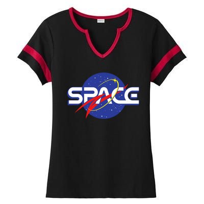 Space Retro logo Ladies Halftime Notch Neck Tee