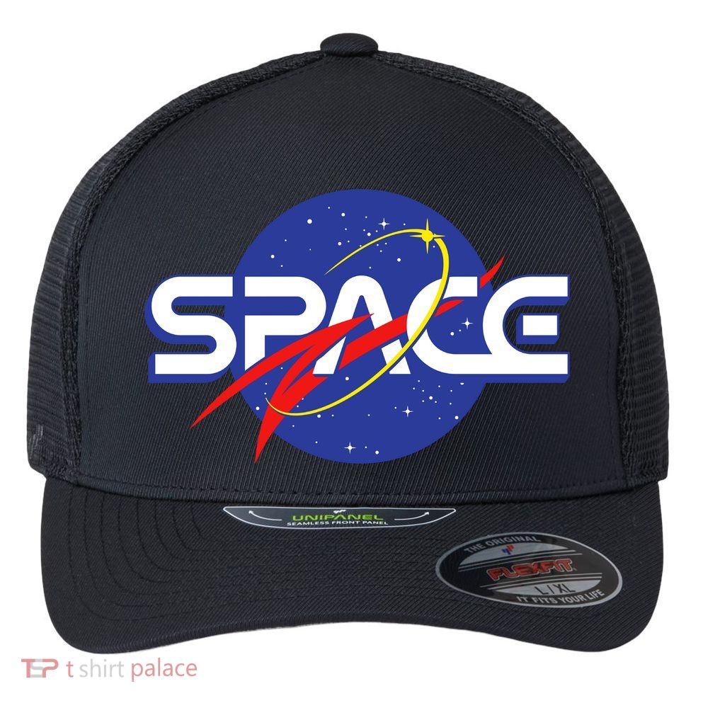 Space Retro logo Flexfit Unipanel Trucker Cap