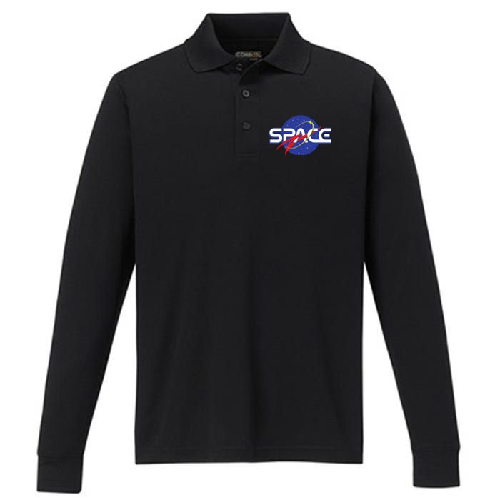 Space Retro logo Performance Long Sleeve Polo