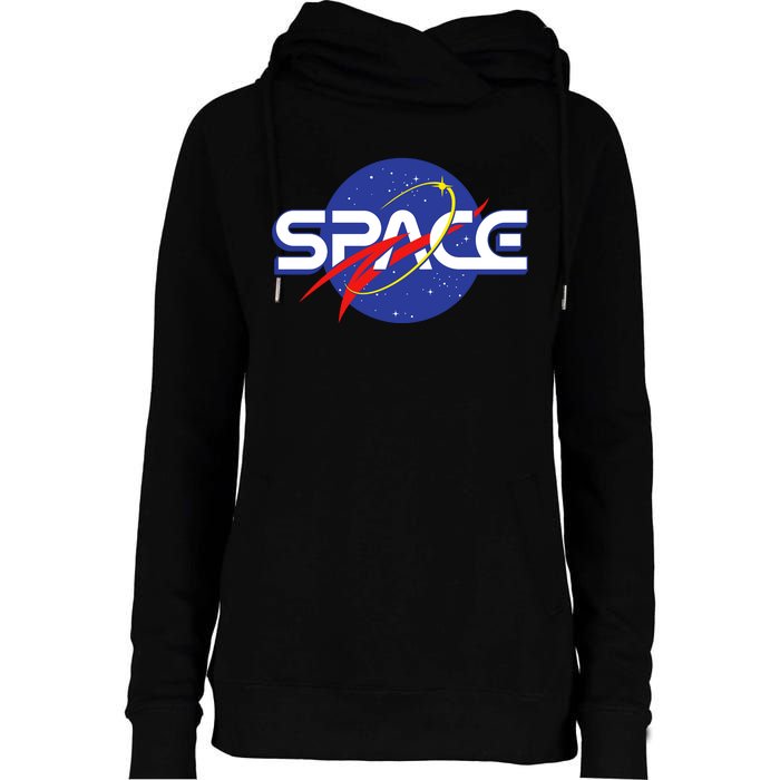 Space Retro logo Womens Funnel Neck Pullover Hood