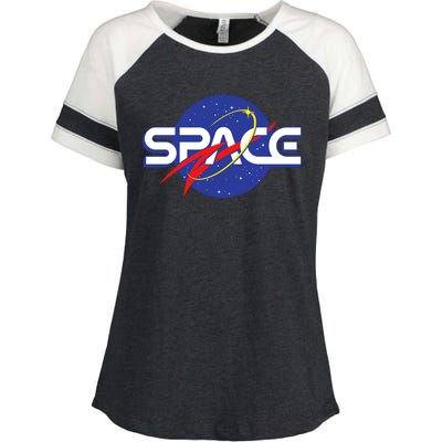 Space Retro logo Enza Ladies Jersey Colorblock Tee