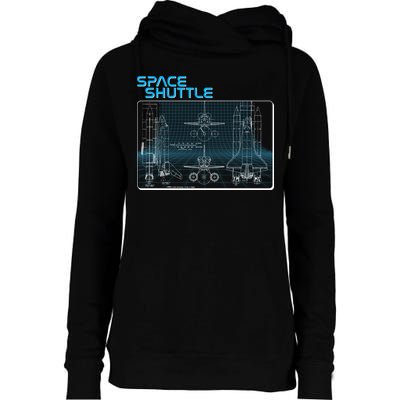 Space Shuttle Diagram Blueprint Womens Funnel Neck Pullover Hood