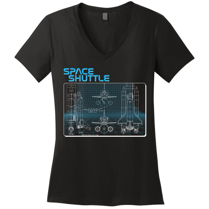 Space Shuttle Diagram Blueprint Women's V-Neck T-Shirt