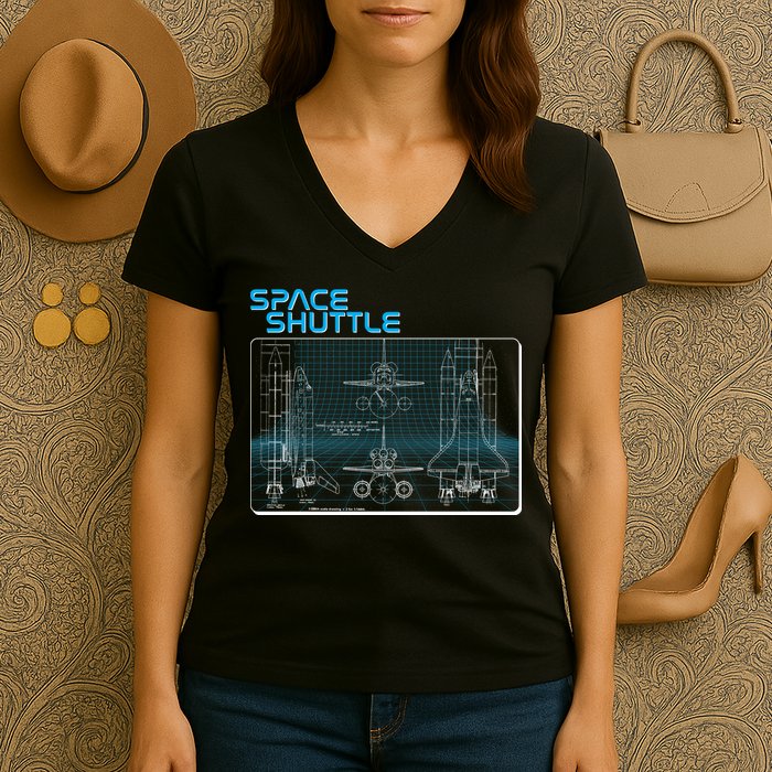 Space Shuttle Diagram Blueprint Women's V-Neck T-Shirt