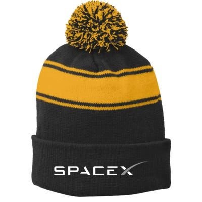 Space X Logo Stripe Pom Pom Beanie