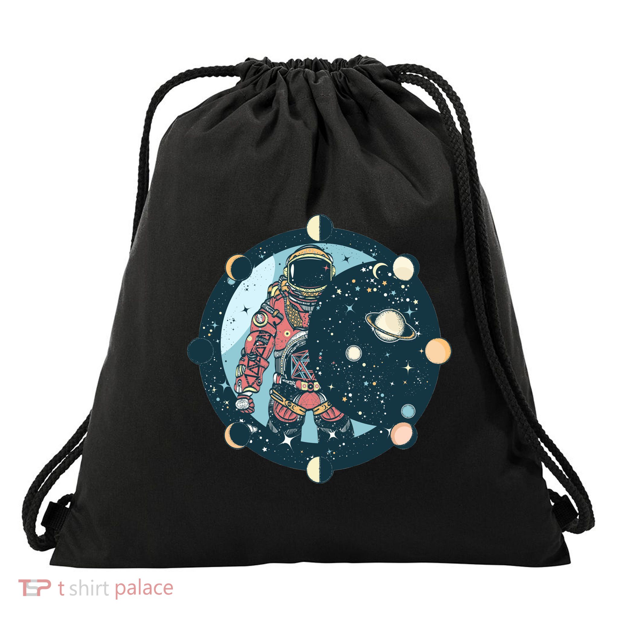 Spaceman Moon Cycle Drawstring Bag