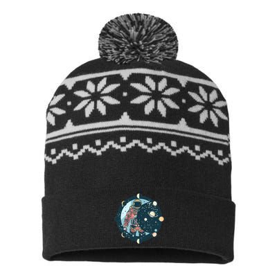 Spaceman Moon Cycle USA-Made Snowflake Beanie