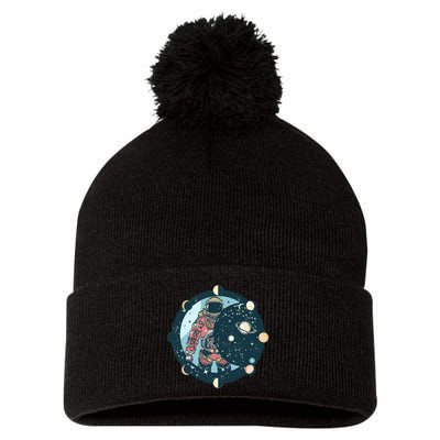 Spaceman Moon Cycle Pom Pom 12in Knit Beanie