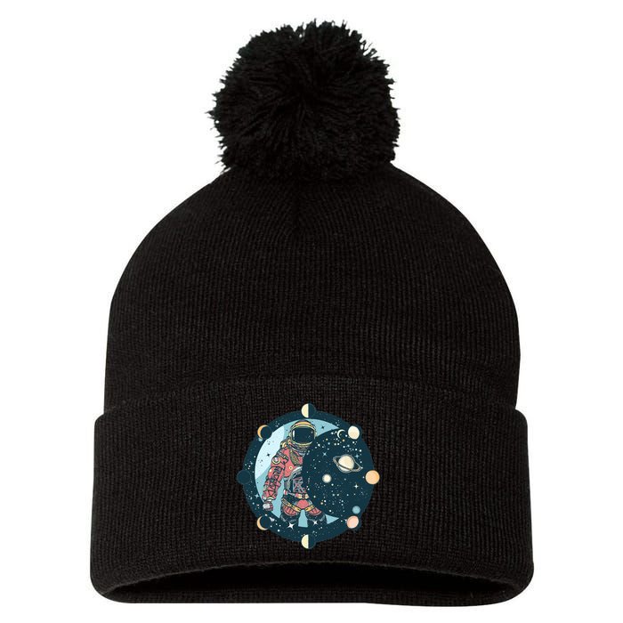 Spaceman Moon Cycle Pom Pom 12in Knit Beanie