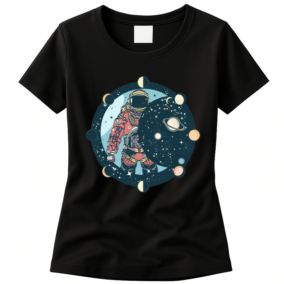 Spaceman Moon Cycle Womens T-Shirt