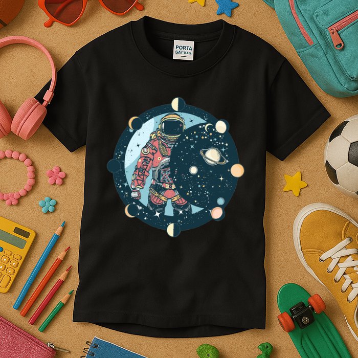 Spaceman Moon Cycle Kids T-Shirt
