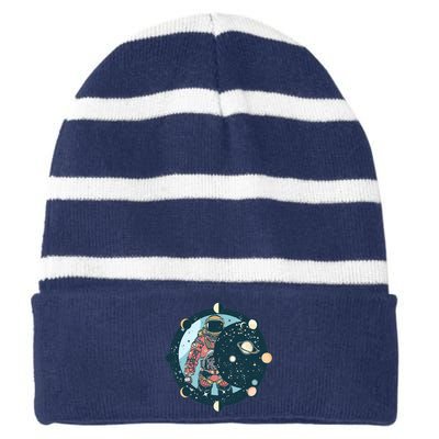 Spaceman Moon Cycle Striped Beanie with Solid Band