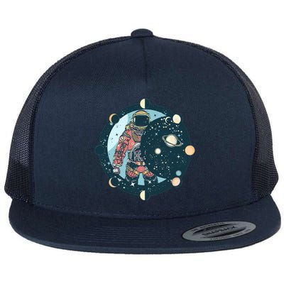 Spaceman Moon Cycle Flat Bill Trucker Hat