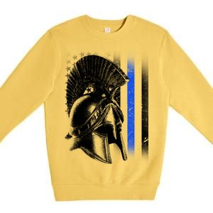 Spartan Police Blue Thin Line Flag Premium Crewneck Sweatshirt