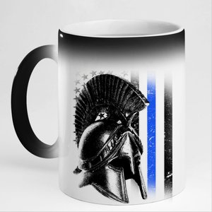 Spartan Police Blue Thin Line Flag 11oz Black Color Changing Mug