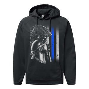 Spartan Police Blue Thin Line Flag Performance Fleece Hoodie