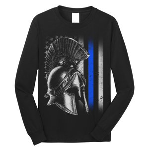 Spartan Police Blue Thin Line Flag Long Sleeve Shirt