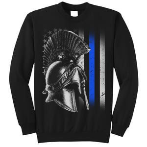 Spartan Police Blue Thin Line Flag Sweatshirt