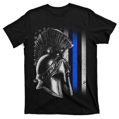 Spartan Police Blue Thin Line Flag T-Shirt