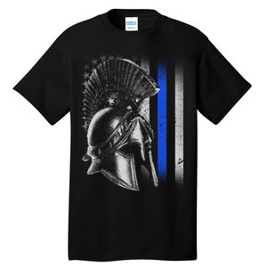 Spartan Police Blue Thin Line Flag Tall T-Shirt