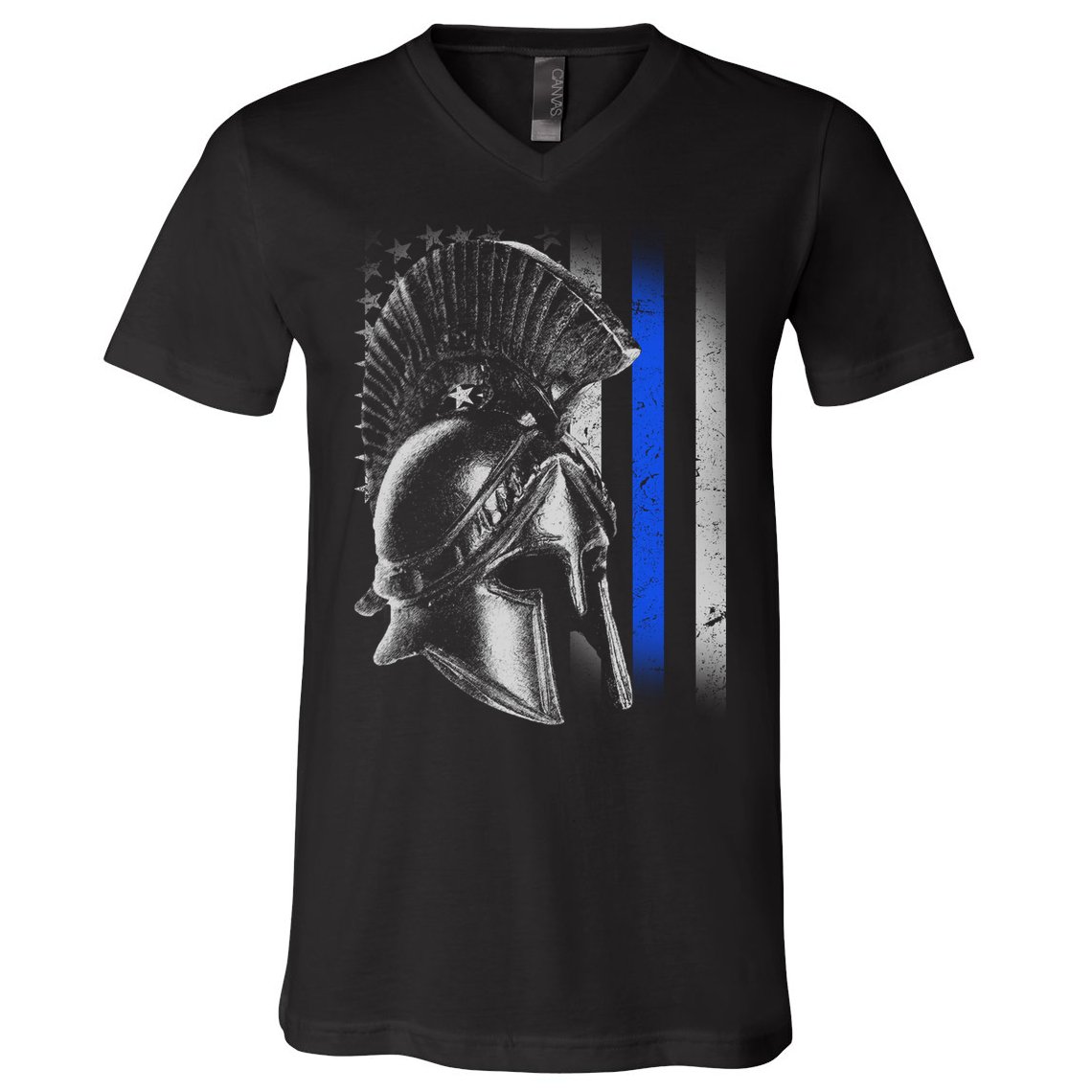 Spartan Police Blue Thin Line Flag V-Neck T-Shirt