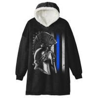 Spartan Police Blue Thin Line Flag Hooded Wearable Blanket