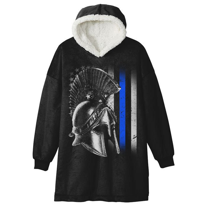 Spartan Police Blue Thin Line Flag Hooded Wearable Blanket