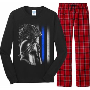 Spartan Police Blue Thin Line Flag Long Sleeve Pajama Set