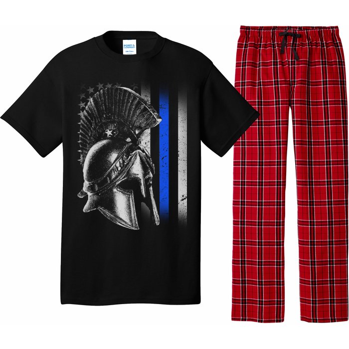 Spartan Police Blue Thin Line Flag Pajama Set