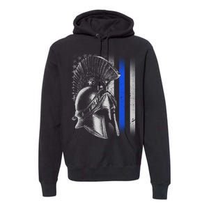 Spartan Police Blue Thin Line Flag Premium Hoodie