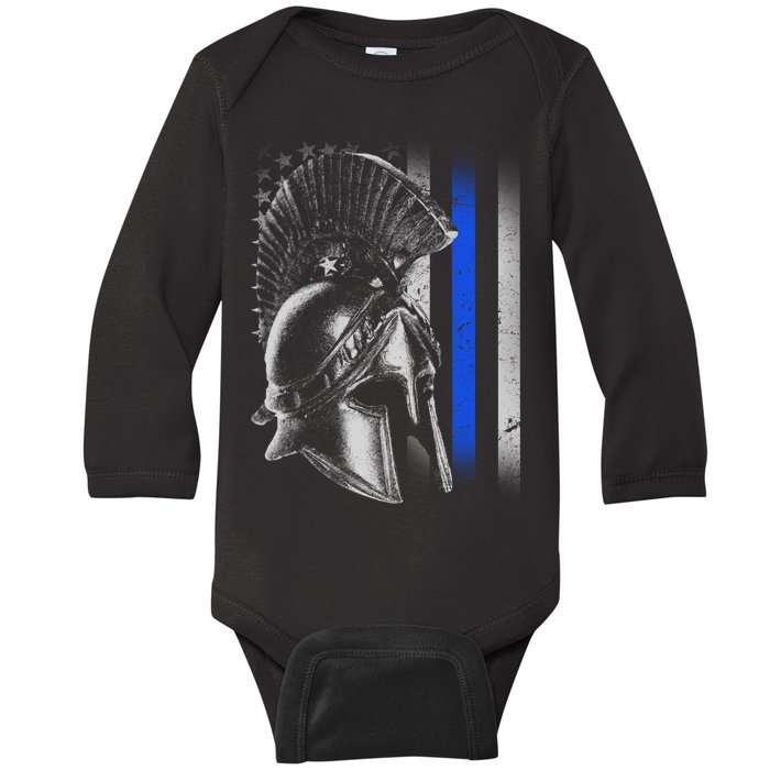 Spartan Police Blue Thin Line Flag Baby Long Sleeve Bodysuit