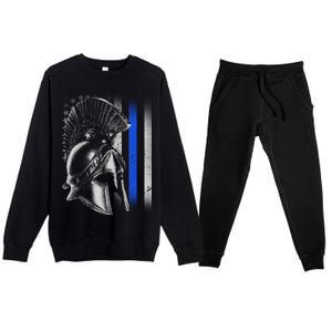 Spartan Police Blue Thin Line Flag Premium Crewneck Sweatsuit Set