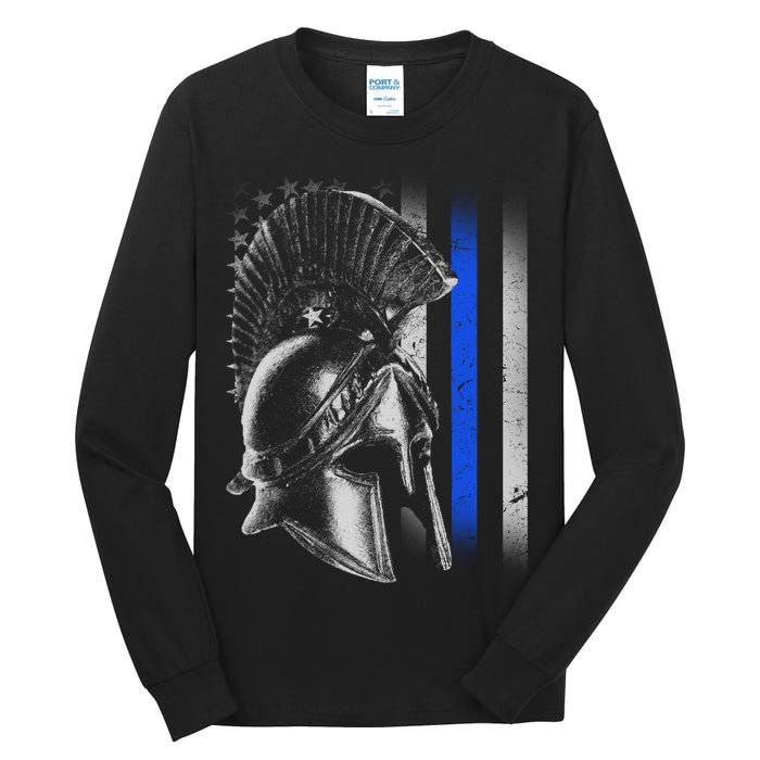 Spartan Police Blue Thin Line Flag Tall Long Sleeve T-Shirt