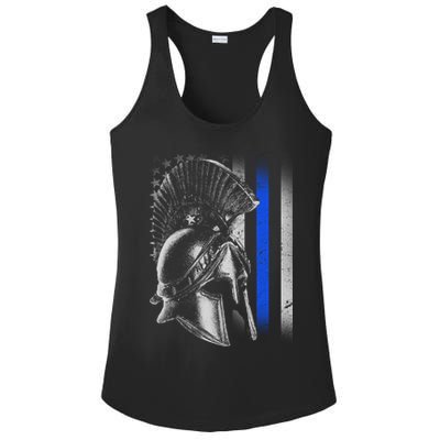 Spartan Police Blue Thin Line Flag Ladies PosiCharge Competitor Racerback Tank