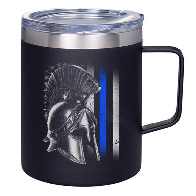 Spartan Police Blue Thin Line Flag 12oz Stainless Steel Coffee Mug