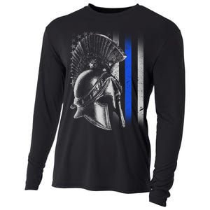 Spartan Police Blue Thin Line Flag Cooling Performance Long Sleeve Crew