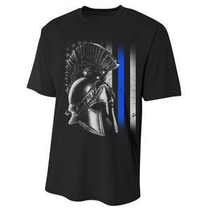 Spartan Police Blue Thin Line Flag Performance Sprint T-Shirt