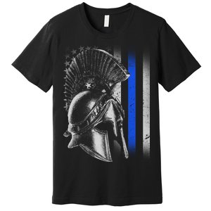 Spartan Police Blue Thin Line Flag Premium T-Shirt