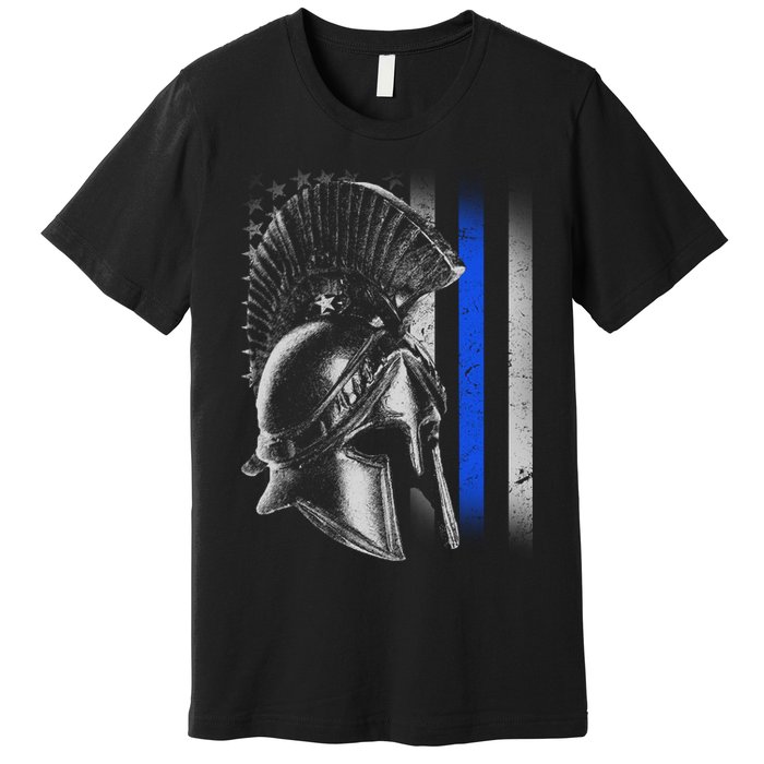 Spartan Police Blue Thin Line Flag Premium T-Shirt