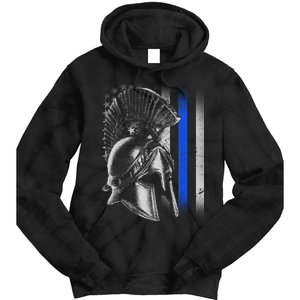 Spartan Police Blue Thin Line Flag Tie Dye Hoodie